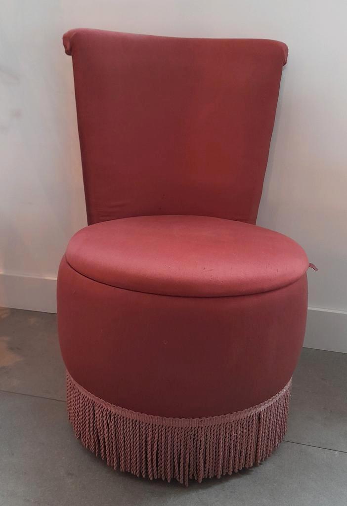 Roze vintage naaistoel, Huis en Inrichting, Fauteuils, Gebruikt, Stof, Minder dan 50 cm, Minder dan 75 cm, Ophalen of Verzenden