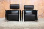 Als NIEUW 2 zwarte leren Leolux Goncharov design fauteuils, Leolux, Leolux, Design, 75 tot 100 cm