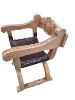 Antieke houten stoel met lederen zitting, Antiek en Kunst, Ophalen