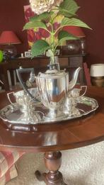 Zwaar verzilverd koffieservies met dienblad (Chippendale), Antiek en Kunst, Antiek | Servies compleet, Ophalen