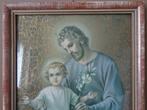 Antieke prent Heilige Jozef en Jezus 33x43cm prent St Joseph, Ophalen of Verzenden