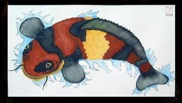 Schilderij Japanse koi karper Aquarel guache  beschikbaar voor biedingen