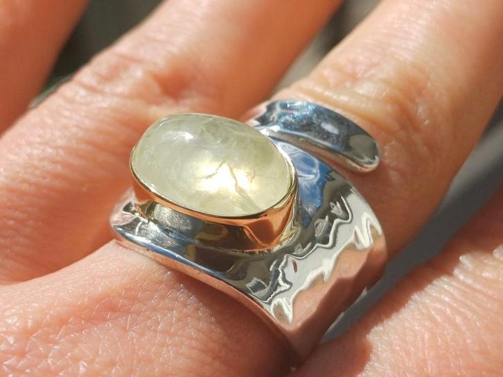 Vanoli 925 zilveren ring met prehniet maat 17,75 verstelbaar, Sieraden, Tassen en Uiterlijk, Ringen, Nieuw, Dame, 17 tot 18, Groen