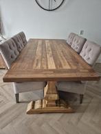 Kloostertafel + 6 Stoelen, 100 tot 150 cm, Eikenhout, Ophalen of Verzenden, Zo goed als nieuw