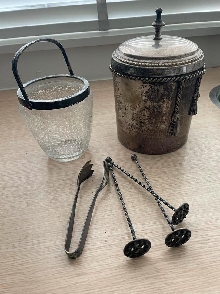 Vintage Verzilverde Ijsbucket & Suikerpot, Antiek en Kunst, Antiek | Goud en Zilver, Zilver, Ophalen of Verzenden