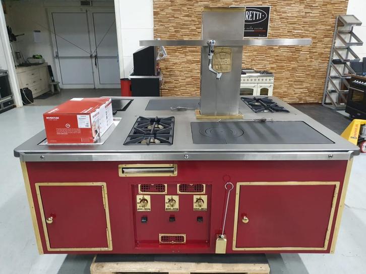 Luxe fornuis Molteni Eiland Bordeaux Rood & Messing, Witgoed en Apparatuur, Fornuizen, Zo goed als nieuw, Vrijstaand, Gas, 5 kookzones of meer