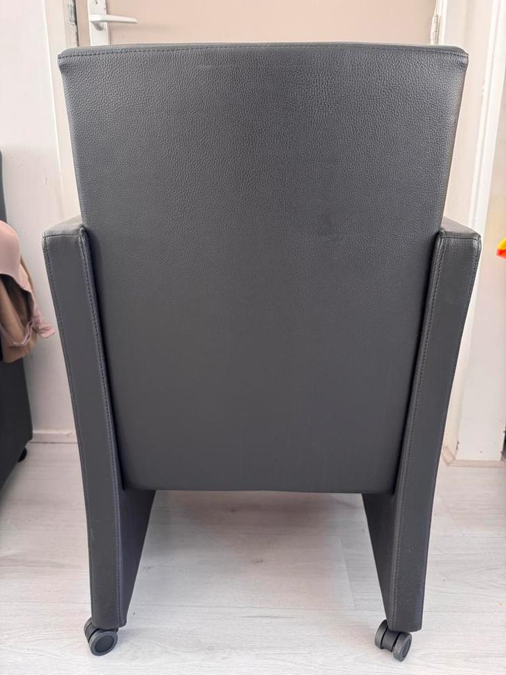 Luxe eetkamerstoelen (6) met wieltjes, Huis en Inrichting, Stoelen, Gebruikt, Vijf, Zes of meer stoelen, Leer, Zwart, Ophalen