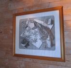 Prent van kunstenaar Maurits Cornelis Escher achter ontspieg, Gebruikt, 50 tot 75 cm, Hout, 50 tot 75 cm