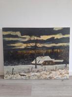 Schilderij Winterlandschap met Huis en Vos, Antiek en Kunst, Kunst | Schilderijen | Klassiek, Ophalen of Verzenden