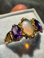 Vintage 14k Goud Amethyst & Opaal ring, Ophalen of Verzenden, Goud, Ring