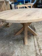 Eiken ronde tafelblad diverse foto van tafels op maat gemaak, Ophalen, 100 tot 150 cm, Zo goed als nieuw, Vijf personen of meer