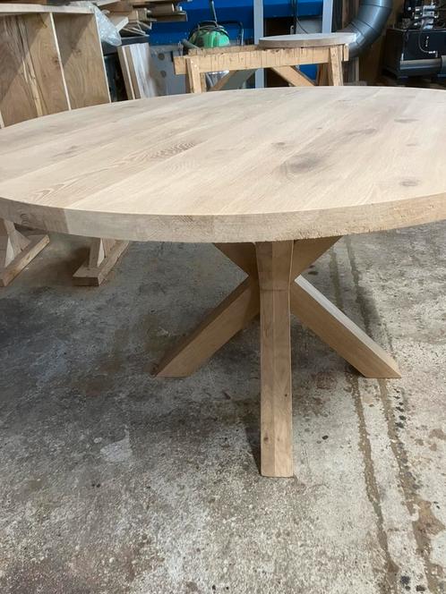 Eiken ronde tafelblad diverse foto van tafels op maat gemaak, Huis en Inrichting, Tafels | Eettafels, Zo goed als nieuw, 100 tot 150 cm