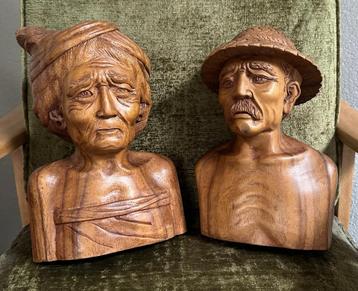 Prachtige Originele Indonesische Houtsnijwerken Man + Vrouw  beschikbaar voor biedingen