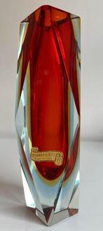 Vintage Murano Somerso Vaas Rood Geel Grijs Flavio Poli 60’s, Ophalen of Verzenden