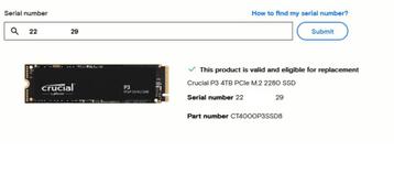 Crucial P3 4TB PCIe M.2 2280 SSD /191 days old beschikbaar voor biedingen