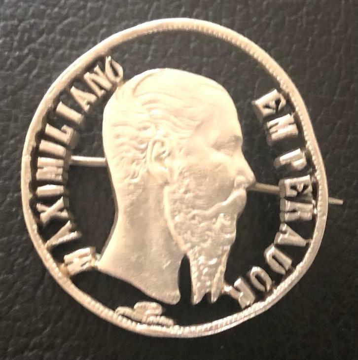 Zilveren Broche - Maximiliano Mexico Munt, Postzegels en Munten, Penningen en Medailles, Zilver, Buitenland, Ophalen of Verzenden