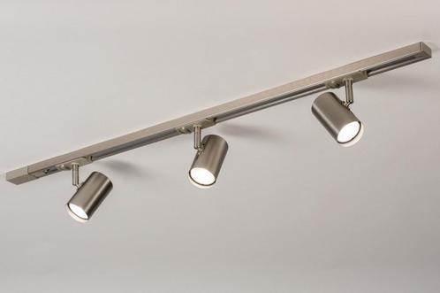 RVS railspot met 3 spots, Huis en Inrichting, Lampen | Spots, Zo goed als nieuw, Plafondspot of Wandspot, Metaal of Aluminium