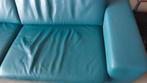 Blauwe leren bank - 233 cm breed, Ophalen, Gebruikt, Driepersoons, Rechte bank