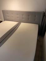 Grijze boxspring 1.80 breed, Ophalen, Tweepersoons, Zo goed als nieuw, 180 cm
