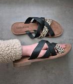 Lazamani slippers van leer - zwart panter - maat 38, Kleding | Dames, Schoenen, Slippers, Zwart, Lazamani, Ophalen of Verzenden