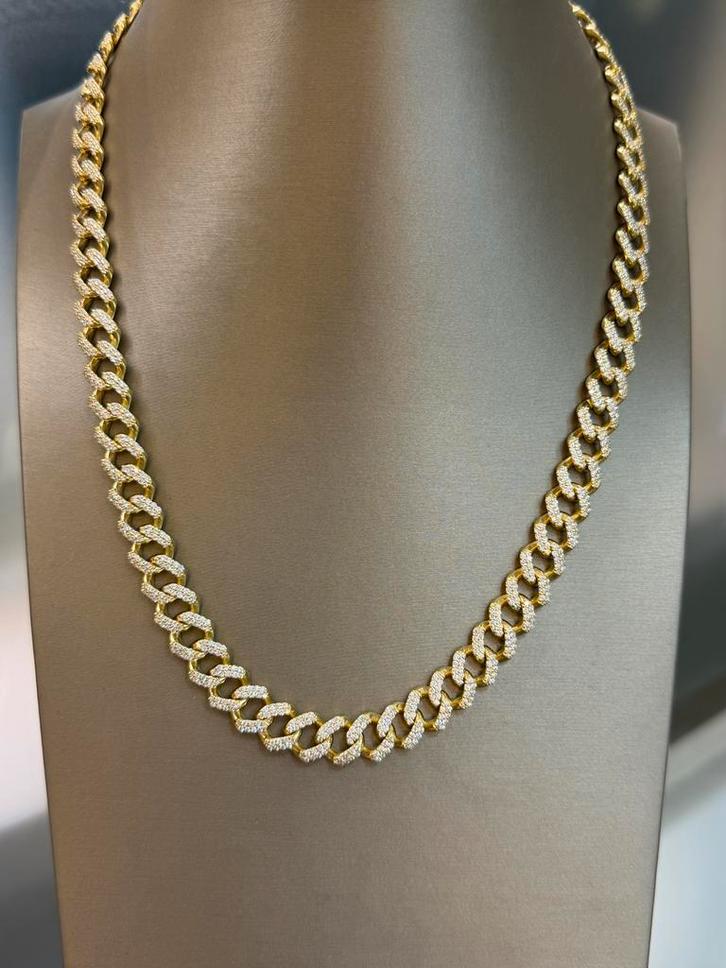 18KT Goud - 89.19 Gram - 20ct diamanten - CUBAN - Ketting, Sieraden, Tassen en Uiterlijk, Kettingen, Zo goed als nieuw, Goud, Ophalen