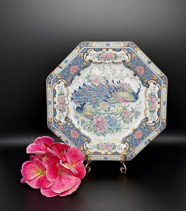 Vaga International Japans hexagon bord met pauw - K1CWII, Antiek en Kunst, Antiek | Wandborden en Tegels, Verzenden