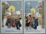 2 x mannen maken muziek - Gelukkig nieuwjaar kerstmis, Ophalen of Verzenden, 1940 tot 1960, Gelopen, Feest(dag)