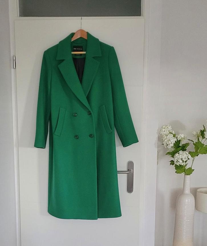 Mooie wollen mantel maat 40 groen, Kleding | Dames, Jassen | Winter, Zo goed als nieuw, Maat 38/40 (M), Groen, Ophalen of Verzenden