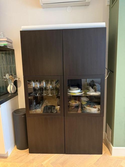 IKEA BESTÅ kast met glazen deuren – zwartbruin Lappviken/Sin, Huis en Inrichting, Kasten | Vitrinekasten, Zo goed als nieuw, 150 tot 200 cm