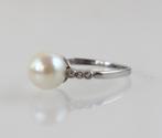 Art Deco platina ring met parel en diamantjes, Sieraden, Tassen en Uiterlijk, Antieke sieraden, Ophalen of Verzenden, Goud, Ring