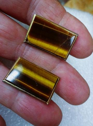 Rechthoekige manchetknopen goudkleurig met Tijgeroog  beschikbaar voor biedingen