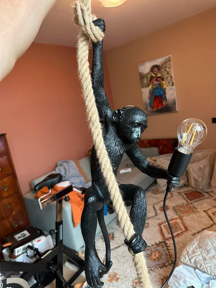 Original Sculpted Resin Monkey Rope Lamp, Huis en Inrichting, Lampen | Hanglampen, Zo goed als nieuw, 75 cm of meer, Overige materialen