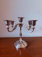 Vintage zilverkleurige Vijfarmige Kandelaar, Antiek en Kunst, Ophalen of Verzenden, Zilver