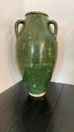 Groene Vintage Urn met Handvatten, Ophalen, Gebruikt, 50 tot 75 cm, Aardewerk of Porselein