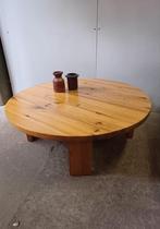 Vintage scandinavische jaren 60, 70 ronde salontafel grenen, Huis en Inrichting, Tafels | Salontafels, Ophalen, Gebruikt, 100 tot 150 cm