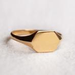 Vintage 9ct goud zegelring signet ring - maat 16,25, Ophalen of Verzenden, Met edelsteen, Dame, Goud