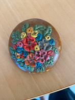 Antieke Houten Broche met Bloemen, Ophalen of Verzenden