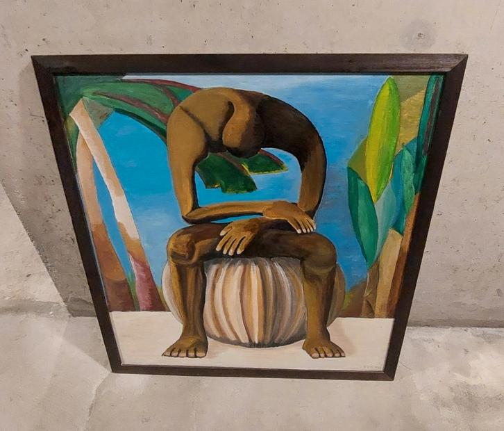 Schilderij 110x105 "Peinzende man zonder hart", Antiek en Kunst, Kunst | Schilderijen | Klassiek, Ophalen