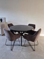 Zwarte Mango eettafel en stoelen, Huis en Inrichting, Tafels | Eettafels, Ophalen, 100 tot 150 cm, Rond, 50 tot 100 cm