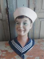 Antiek papiermache etalage hoofd marotte, Ophalen of Verzenden