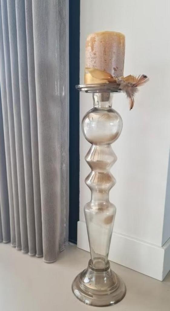 Luster Roll glazen kandelaar van lichtbruin/taupe rookglas, Huis en Inrichting, Woonaccessoires | Kandelaars en Kaarsen, Zo goed als nieuw