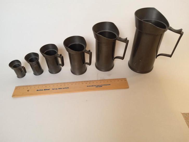 Antieke Tinnen Maatkannen Set van 6, Antiek en Kunst, Antiek | Tin, Ophalen