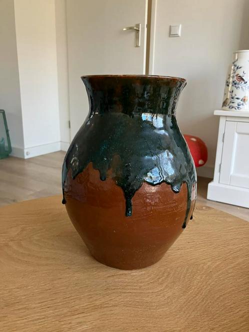 Vaas geglazuurd aardewerk, Huis en Inrichting, Woonaccessoires | Vazen, Zo goed als nieuw, Groen, Minder dan 50 cm, Aardewerk of Porselein