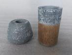 Set kandelaar en theelichthouder. Kandelaar: Hoogte 5,6 cm., Overige materialen, Grijs, Ophalen of Verzenden, Zo goed als nieuw