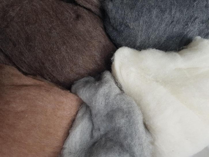 Gekaarde, ongeverfde wol, pakket assorti PUUR, Hobby en Vrije tijd, Vilt, Nieuw, Los Vilt, Verzenden