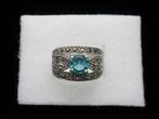 Mooie Zilveren Ring met Blauwe steen en Markesietjes, Sieraden, Tassen en Uiterlijk, Antieke sieraden, Verzenden, Zilver, Ring