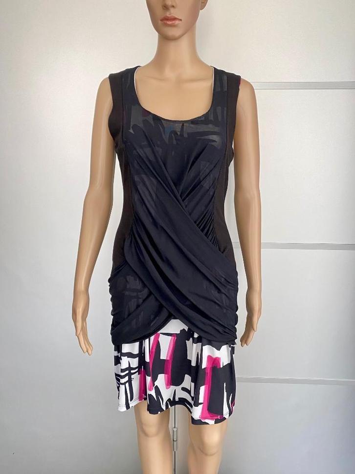 G373 Set: jurk + vestje Eroke maat M=38/40 roze/wit/zwart, Kleding | Dames, Jurken, Zo goed als nieuw, Maat 38/40 (M), Roze, Knielengte