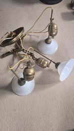 Vintage Koperen pendule Hanglamp met Glazen Kappen, Ophalen of Verzenden, Gebruikt, Glas, Vintage