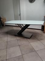Eettafel met glazen blad op witte onderplaat., Ophalen, Modern., Gebruikt, 50 tot 100 cm
