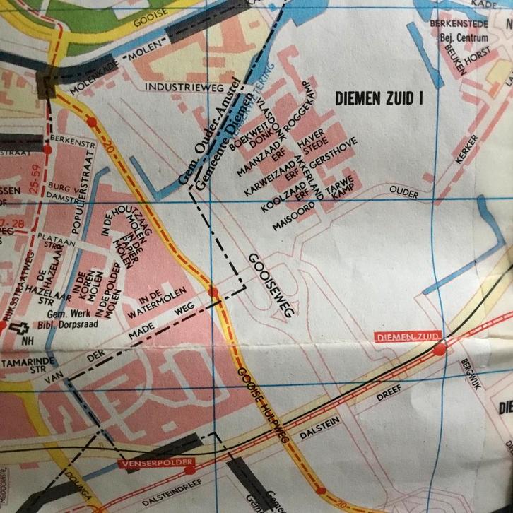 Plattegrond - AMSTERDAM eo, ca 1975, Boeken, Atlassen en Landkaarten, Gelezen, Landkaart, Nederland, 1800 tot 2000, Verzenden